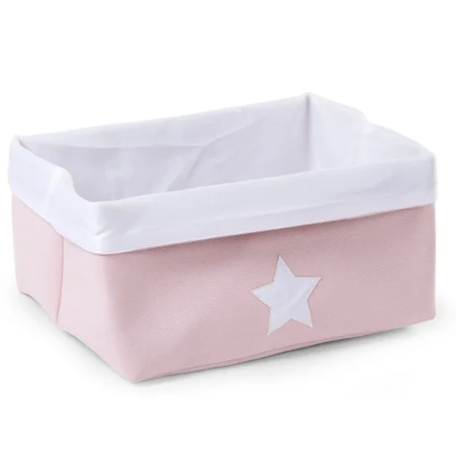 Panier De Rangement - 40x30x20 Cm - Toile - Rose Tendre Blan